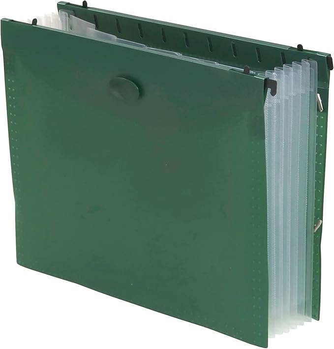 Iconikal Expanding Hanging Green File Folder with 7 Pockets, Portable Heavy-Duty Poly Organizer for Letter Size Files, Retractable Hooks & Elastic Closure