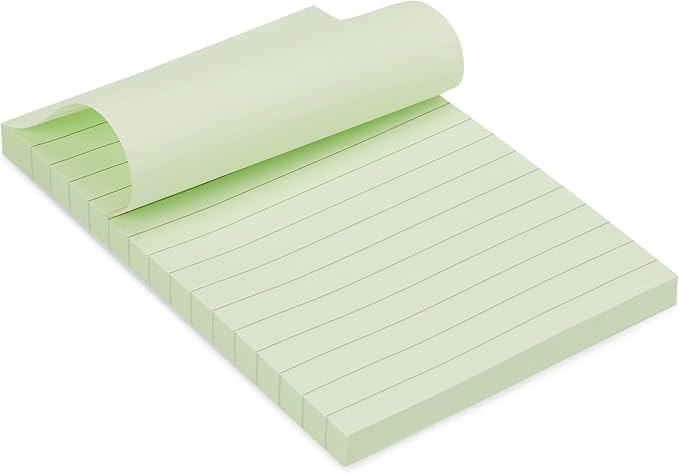 Amazon Basics Lined Sticky Notes, 4x6" Self-Stick Pads with Clean Removal Adhesive for To Do List, Home, Office, Notebook, Assorted Colors, 100 Sheets/Pad, Pack of 5