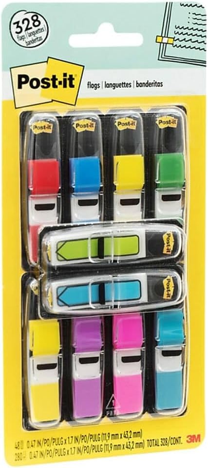 Post-it Flags Value Pack, 35/Dispenser, 8 Dispensers/Pack, .47 in Wide, Assorted Colors, Includes 48 Free Arrow Flags (683-VAD1)