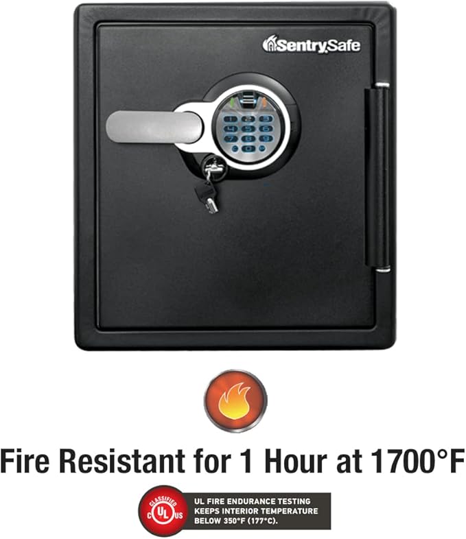 SentrySafe Fireproof and Waterproof Home Safe with Biometric Fingerprint Lock, Keypad, and Key Lock for Securing Money, Jewelry, Documents, 1.23 Cubic Feet, SFW123BTC