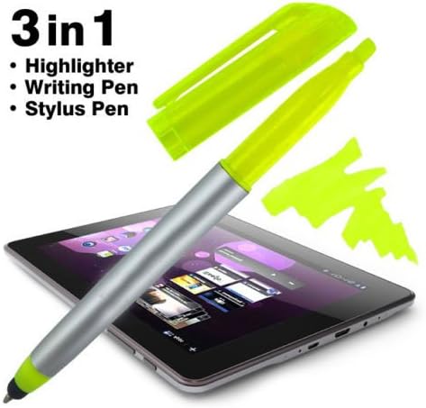 Stylus Ballpoint Pen With Highlighter Tips, 3-1 for Touchscreens, Writing and Highlighting, Bright Colors, Black Ink, Pack of 10
