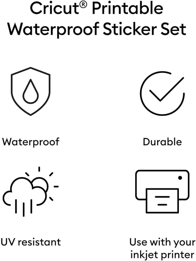 Cricut Printable Waterproof Sticker Set, 20 Transparent Sheets (8.5" x 11") - Compatible with Inkjet Printers - For Joy Xtra, Explore, & Maker Machines