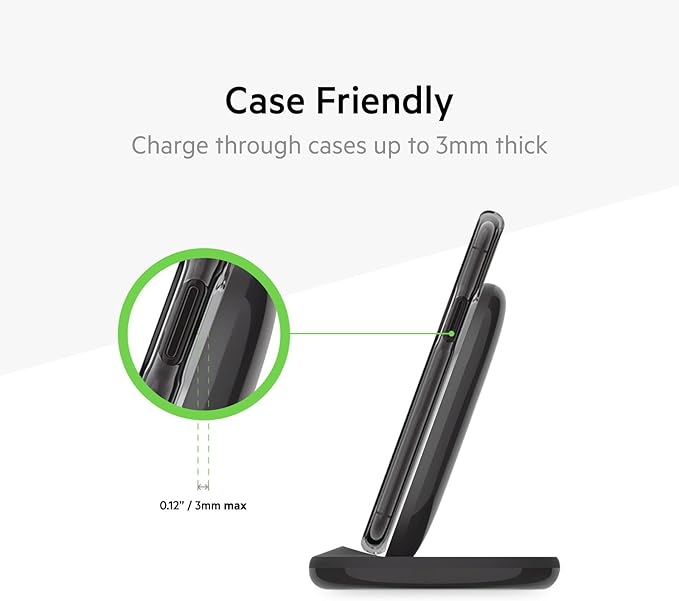 Belkin Quick Charge Wireless Charging Stand - 15W Qi-Certified Charger Stand for iPhone, Galaxy, Pixel & More, Charge While Listening to Music, Video Streaming, & Video Calling - Black (No PSU)