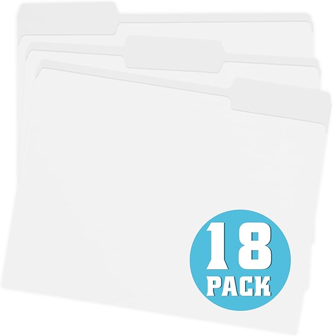 18pack White File Folders,1/3 Cut Tab with Assorted Positions,Letter Size Colored File Folders,Great for Organizing and Easy File Storage