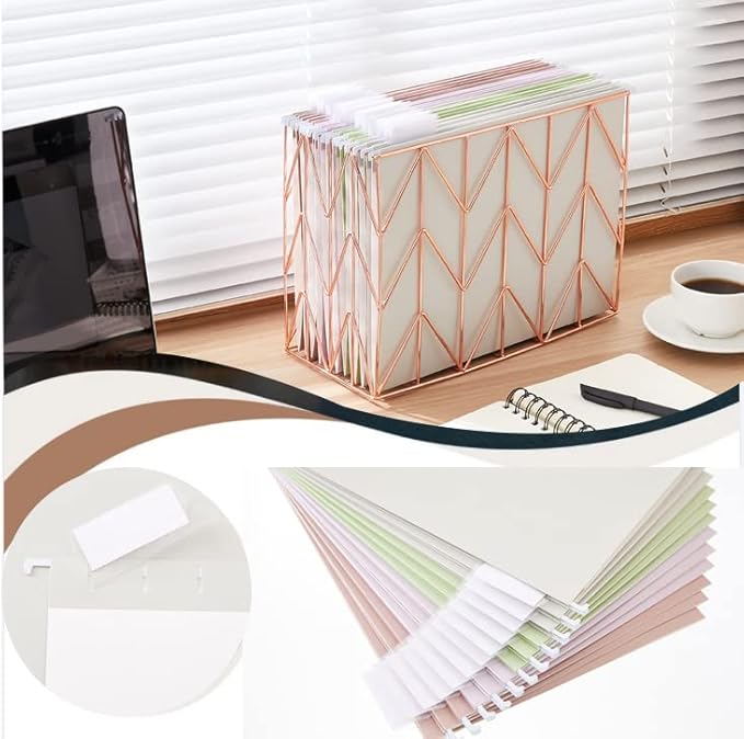 12 Piece Hanging Color Folder, Cute File Cabinet Storage Box, Decorative Hanging Letter Sized Folder, 1/5 Cut Adjustable Label Decoration for Home Office, School Classroom, 4 Colors