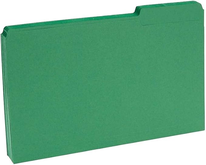 Staples Colored File Folders, Legal Size, 3‑Tab Top‑Tab Design, Green, Durable Paper Stock, 100/Pack