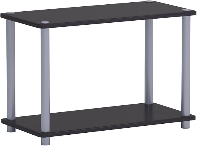 Furinno TURN-N-TUBE Side Table Set of 2, 2-Tier Modern Rectangle End Table with Open Shelf, Night Stand, Bedside Table, Toolless Assembly, for Living Room, Bedroom, Black