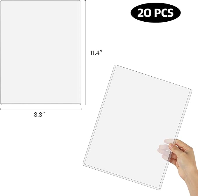 20 Pcs Rigid Print Protectors 8.5''x 11'' Waterproof Plastic Sheet Protectors for Prints Photos Postcard Poster(Clear)