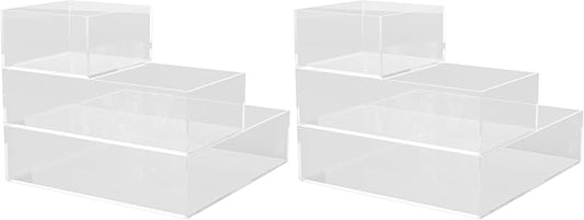 Martha Stewart Brody Desktop Storage Organizer, Stack and Slide Plastic Organizer Tray, Organizer for Office, Kitchen, or Vanity, 1-S, 1-M, 1-L (Pack of 2)