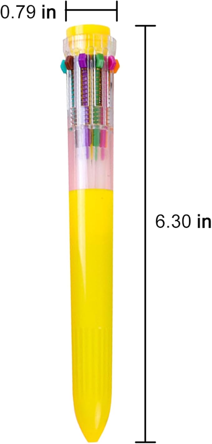 HeTaoCat Multicolor Pens 3 Pack 0.5mm 10-in-1 Retractable Ballpoint Pens - 10 Colors Transparent Barrel Ballpoint Pen for Office Supplies (Yellow)