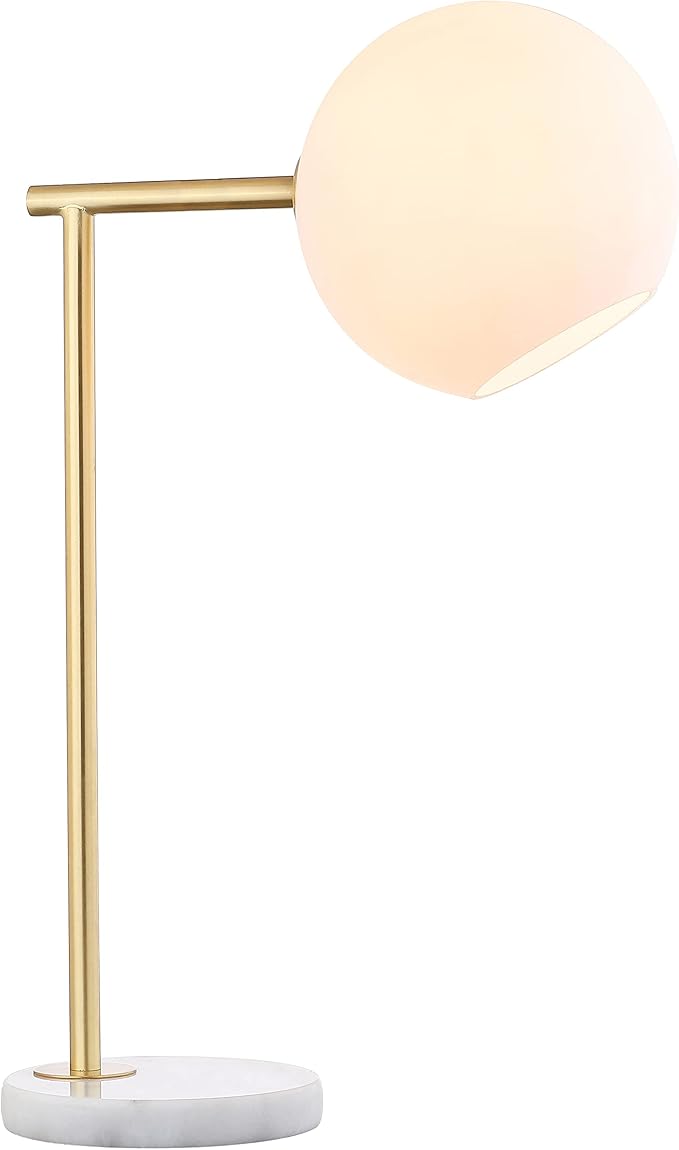 JONATHAN Y 20.5" Gold/White Modern Metal Marble LED Bedside Table Lamp for Bedroom, Frosted Glass Globe Shade, Minimalist Scandinavian Lamp for Living Room JYL1000A