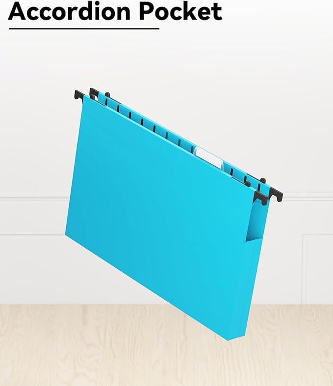 Ansook Plastic Legal Size Hanging File Folders,12 Pack Extra Capacity File Folders Hanging with Tabs,Heavy Duty 1" Expandable Legal Filing Cabinet Folders,File Frame Hanging File Organizer