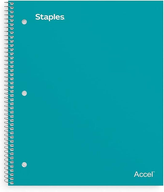 STAPLES Accel Durable Poly Cover 1‑Subject Notebook, 8.5” x 11”, College Ruled, Teal