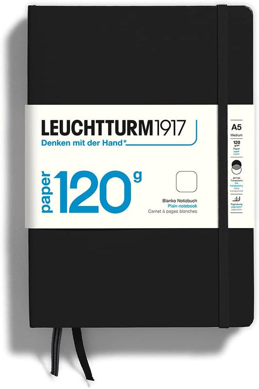 LEUCHTTURM1917 - 120G Special Edition - Medium A5 Plain Hardcover Notebook (Black) - 203 Numbered Pages with 120gsm Paper