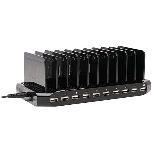 Eaton Tripp Lite Series USB Charging Station for Multiple Devices, 10-Port Portable Multi USB Device Dock with Storage Slots for Phone Apple iPhone Tablet iPad & Laptops, 2.4A Per Port (U280-010-ST)