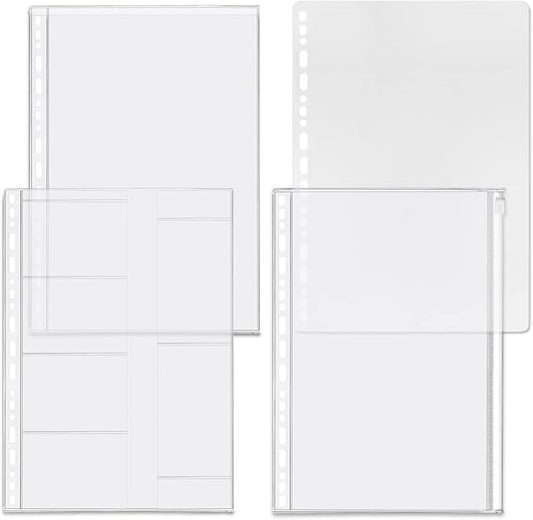 4 Pack B5 19 Holes Binder Accessory Combo Set, Binder Divider Pocket Zipper Folder Name Card Holder for Personal Organiser