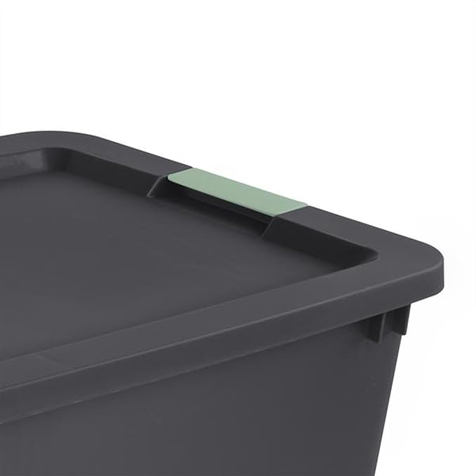 Sterilite 16 Pack 45 Gallon Wheeled Latch Tote, Stackable Plastic Storage Bin, Gray/Green