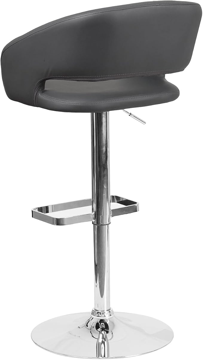 Flash Furniture Erik Comfortable & Stylish Contemporary Barstool with Rounded Mid-Back and Foot Rest, Adjustable Height - Gray Vinyl with Chrome Base
