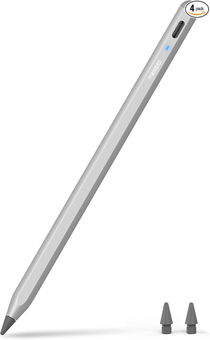 Metapen Pencil A8 for Apple iPad 2018-2025, (2X Faster Charge), Tilt Sensitivity, Pixel Precision, Stylus Pen for iPad 11/10/9/8/7/6th Gen, Pro 12.9/11/13-inch M4, Air 3/4/5/M2/M3, Mini 5/6th, Grey