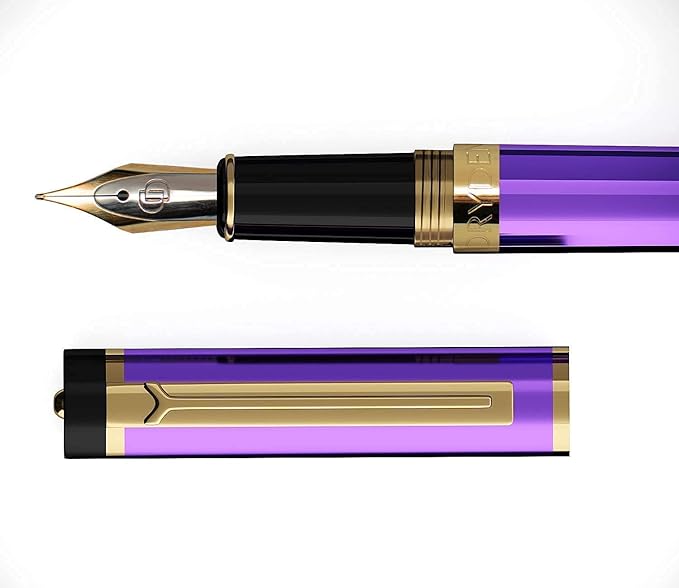 Dryden Designs Fountain Pen. Medium Nib Premium Box | 6 Ink Cartridges Included (Decadent Purple)