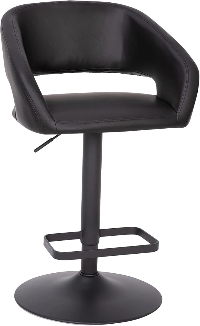 Flash Furniture Erik Contemporary Adjustable Height Barstool with Footrest and Rounded Mid-Back, Upholstered Bar or Counter Height Stool, Black
