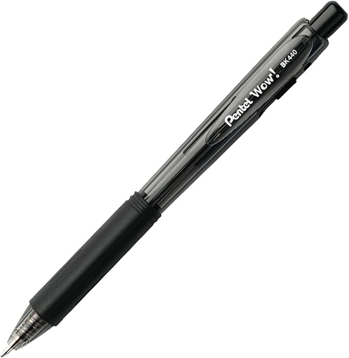 Pentel Wow! Retractable Ballpoint Pen, (1.0mm), Medium Line, Black Ink, Box of 12(BK440-A)