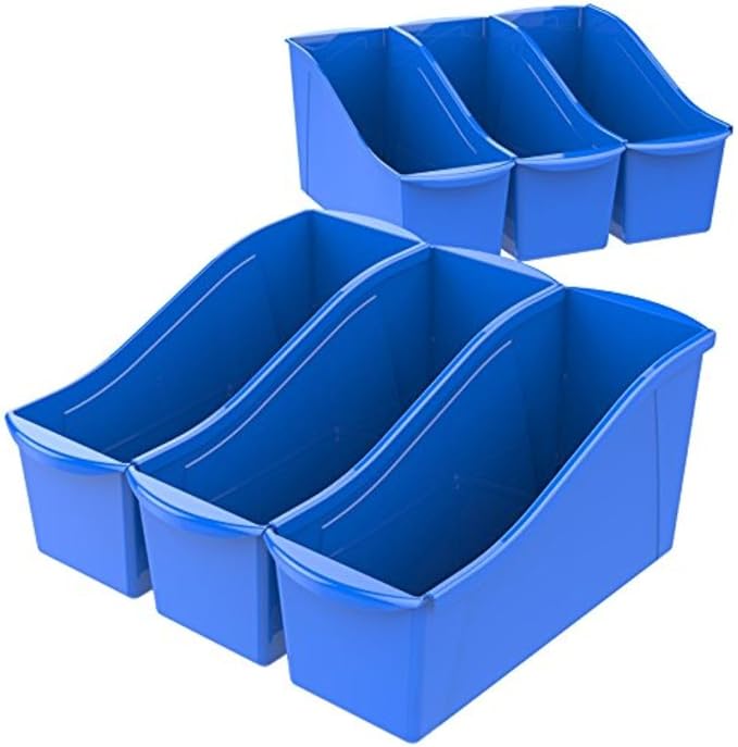 Storex Large Book Bin, Interlocking Plastic Organizer for Home, Office and Classroom, Blue, (71101U06C) (Pack of 6)