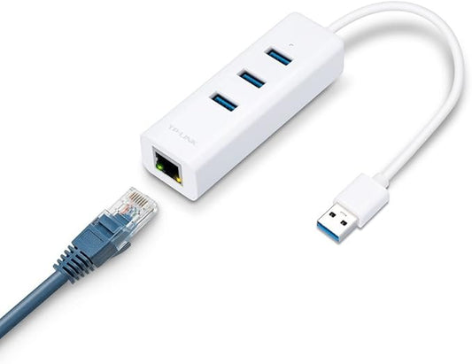 TP-Link USB 3.0 to Ethernet Adapter, Portable 3-port USB Hub with 1 Gigabit RJ45 Ethernet Port Network Adapter, Supports Win 7/8/8.1/10, Mac OS X (10.6-10.14), Linux OS and Chrome OS (Renewed)