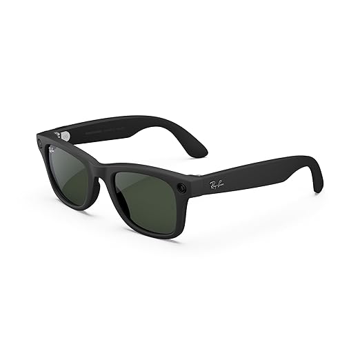 Ray-Ban Meta (Gen 1), Wayfarer, Large Matte Black | Smart AI Glasses for Men, Women — 12 MP Camera, Open-Ear Speakers, Video Recording, Bluetooth — Transitions® Clear Lenses — Wearable Technology