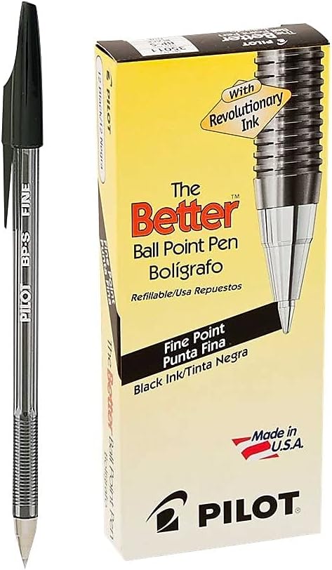 PILOT The Better Ball Point Pen Refillable Ball Point Stick Pens, Fine Point, Black Ink, 12-Pack (35011)