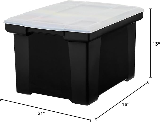 Storex Plastic File Tote Storage Box with Snap-On Lid, Letter/Legal Size, Black/Silver (61528U01C)