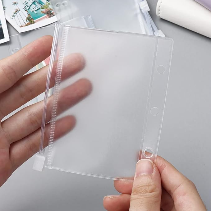 12Pack Binder Pockets Frosted Mini Size Zipper Binder Pouches Bag Waterproof Loose Leaf 3 Holes Zipper Binder Pockets for Journal Budget Filing Pockets Bags
