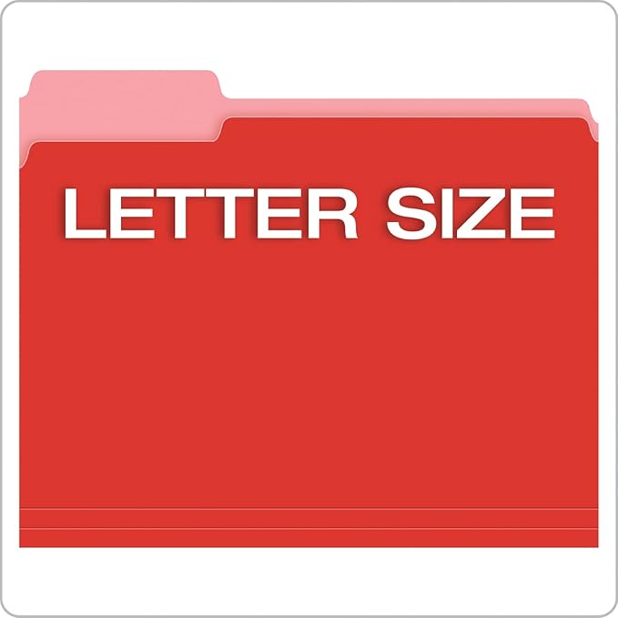 Pendaflex Colored File Folders Letter Size - 100 Pack of 12 Assorted Color Folders for Documents - 1/3-cut Tabs.