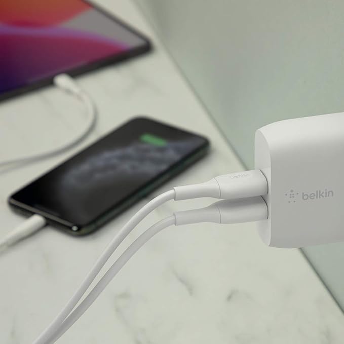 Belkin 24W Dual Port USB Wall Charger - Lightning Cable Included - iPhone Charger Fast Charging - USB Charger Block for Power Bank, iPhone 14, iPhone 13, iPhone 12, iPhone 11, iPad Pro, Samsung & more