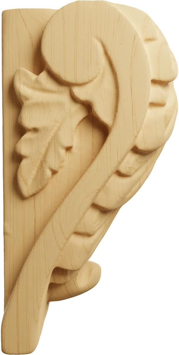 Ekena Millwork CORW01X01X03BAAL Mini Acanthus Leaf Block Wood Corbels, 1 3/4"W x 1 1/2"D x 3"H, Alder
