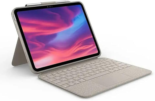 Logitech - Combo Touch Keyboard and Trackpad Case for Apple iPad - (10th Gen) with Detachable Backlit Keyboard - Sand (Renewed)