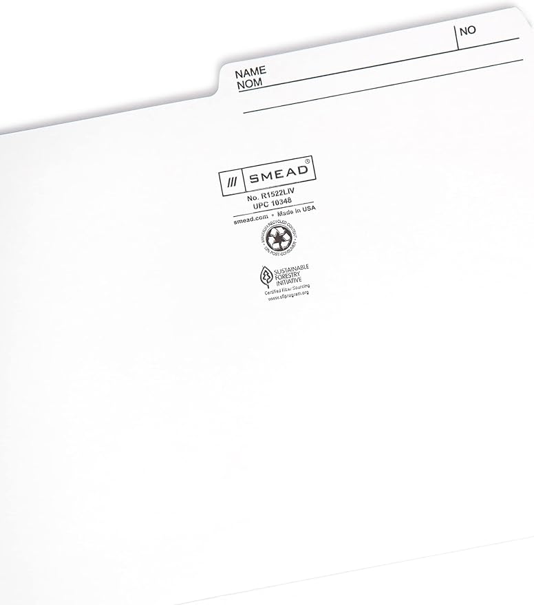 Smead Reversible File Folder, 1/2-Cut Printed Tab, 2nd Position, Letter Size, Ivory, 100 per Box (10348)