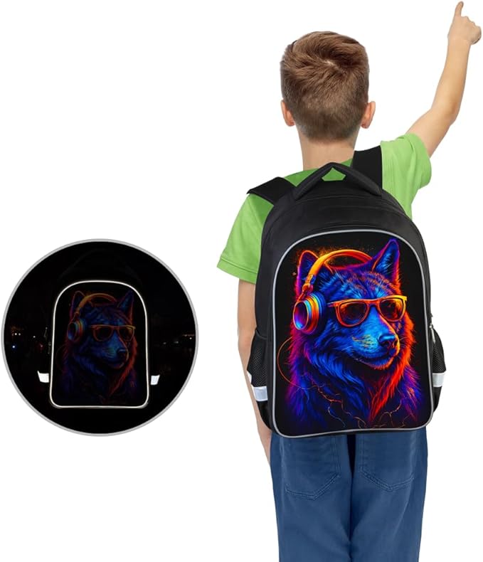 School Backpack for Boys 17" Boys Backpack for Kids Children Teens Elementary Middle School - Students Bookbag Ages 6-18 Travel Back Pack Wolf