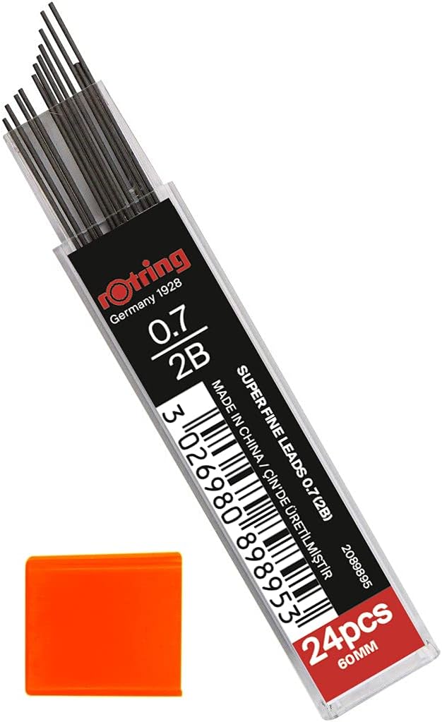 rOtring 0.7mm 2B Super Polymer Strong Dark Pencil Lead Refills for Mechanical Pencils - 144 Leads in Total - Pack of 6 Tubes