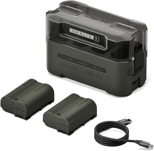 Tilta EN-EL15C Charging Station Battery Kit, 4-Slot 45W PD USB-C Fast Charger | Compatible with Nikon EN-EL15C Cameras | Compact Portable Charging Hub, 2 Batteries - Green