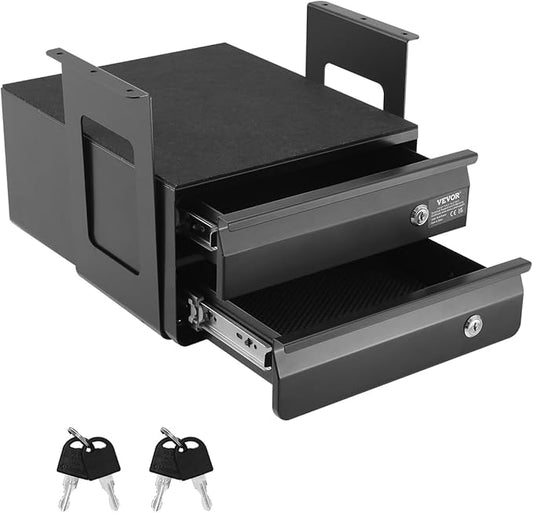 VEVOR Under Desk Double Stacked Lockable Slide Out Drawer, 13 inch Lockable Under Table Pull-out Drawer Attachment for Sit Stand Workstation, Secure Under Desk Storage Organizer, Black