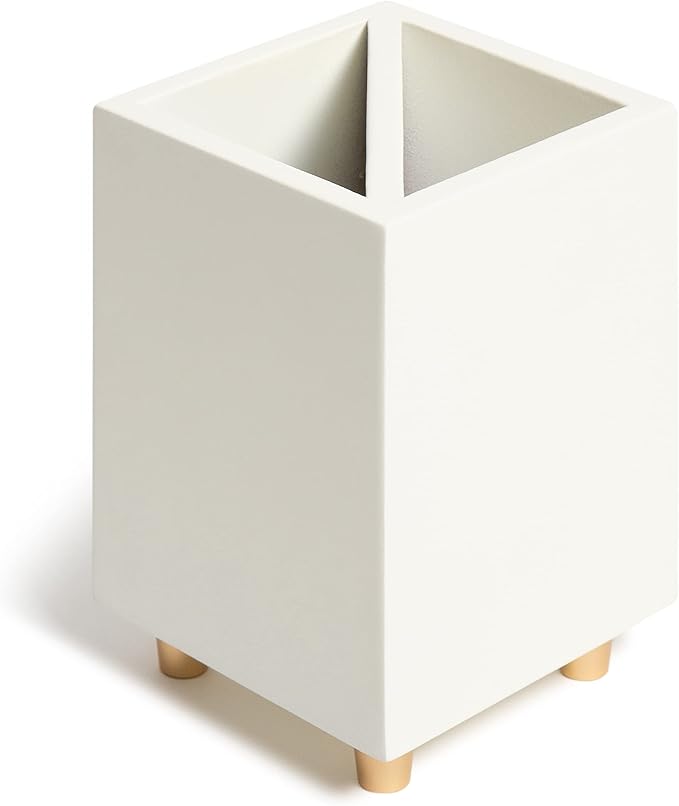 U Brands Juliet Pencil Cup, Office Organization Supplies, White and Gold, 1 Count