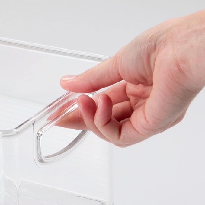 mDesign Plastic Office Supply Organizer - Storage Holder Bin with Handles for Desk Drawer, Cabinet - Pencil, Pen, Envelope and Supplies Container Basket - Ligne Collection - 4 Pack - Clear