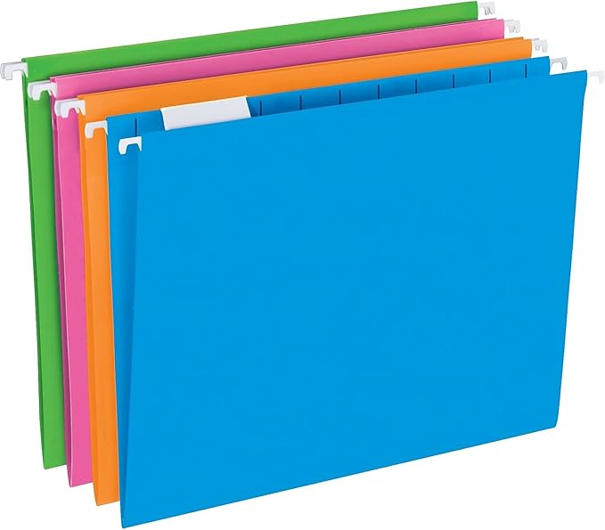 Pendaflex Glow Hanging File Folders, 1/5 Cut, 8 1/2in. x 11in., Letter Size, Assorted Colors, Box Of 25, 81672
