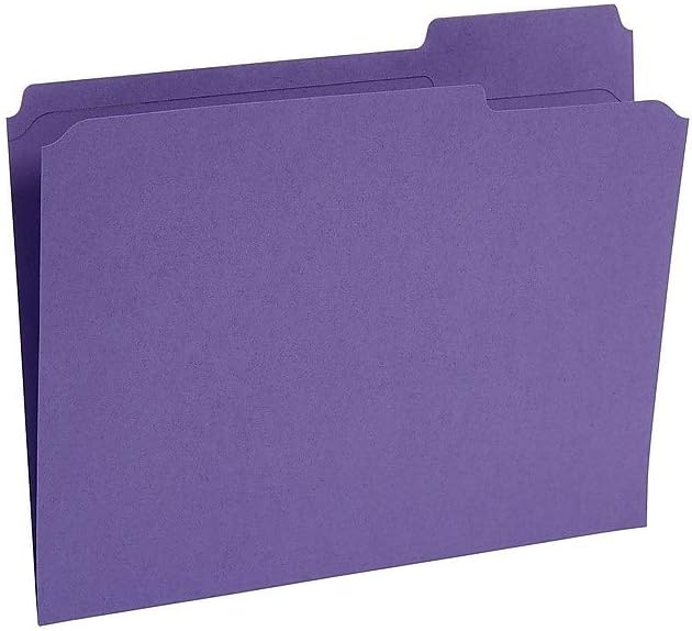 Staples Reinforced File Folders, Letter Size, 3‑Tab Design, Purple, Heavy‑Duty Construction, 100/Box