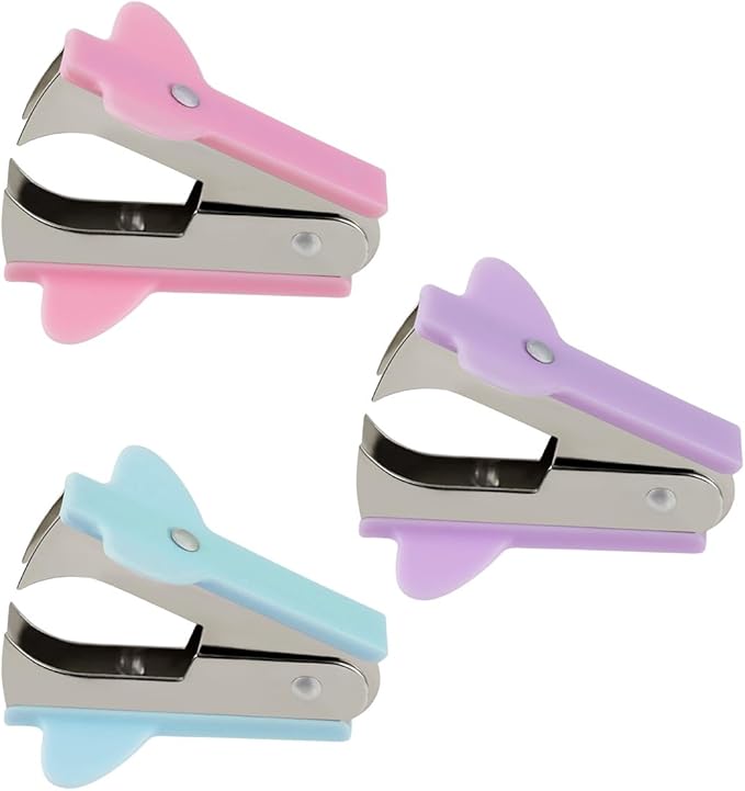 3 Pack Staple Remover Stapler Puller Remover Stapler Remover Tool for Home Office School Office Staple Removers Staple Removal Set Pinch Jaw Style Staple Remover Tool (Pink Purple Green)