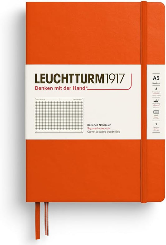 LEUCHTTURM1917 373984 Notebook Medium (A5), Hardcover, 251 Numbered Pages, Pumpkin, Squared