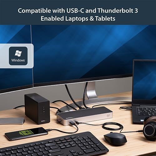StarTech USB C Dock - Dual Monitor HDMI & DisplayPort 4K 30Hz - Laptop Docking Station 60W Power Delivery, SD, 4-Port USB-A 3.0 Hub, GbE, Audio - Thunderbolt 3 Compatible (DK30CHDDPPD)