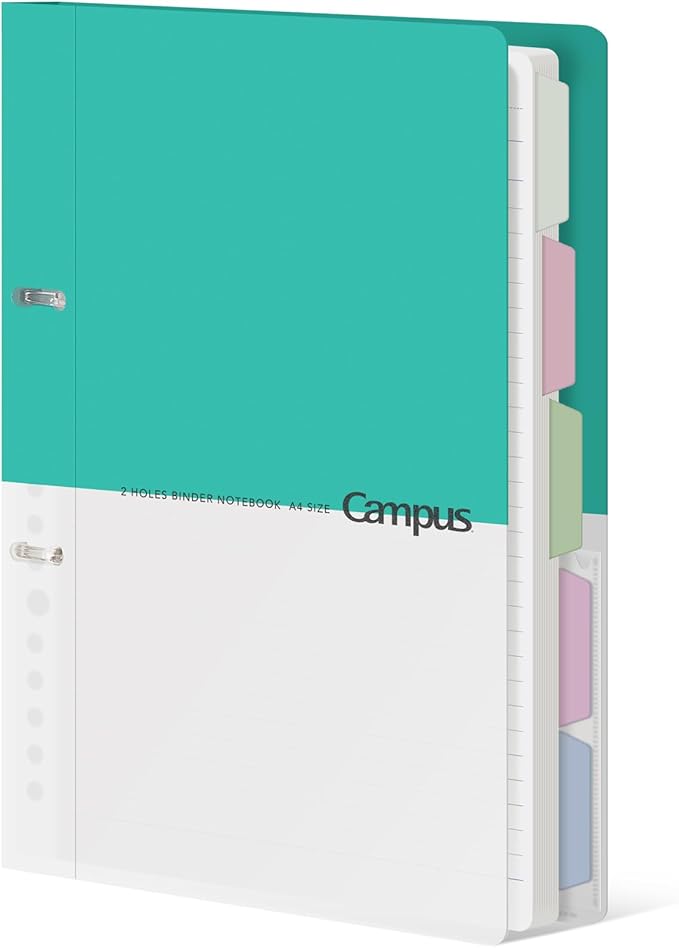 KOKUYO 5 Subject Spiral Notebook Journal, Campus 110 Sheets A4 Refillable Notebook with Dividers Tabs, College Ruled Binder Notebook for Work School Note Taking, Light Blue, Japan Import