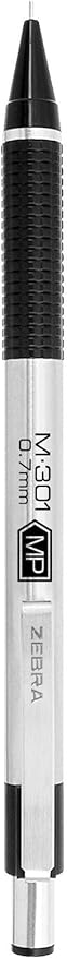 Zebra Pen M-301 Mechanical Pencil, Stainless Steel Barrel, Medium Point, 0.7mm, Black Grip (Pack of 1)